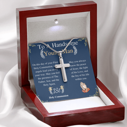Meaningful Jewelry Gifts Cross Necklace On First Communion For Boy , Catholic First Communion , Holy Communion Gift For Men with Personalized Heart Touching Message Card