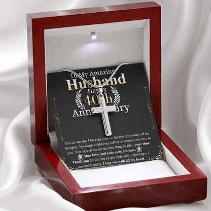 40th Anniversary Gift For Husband from wife Engraved Cross Necklace To my Husband, Husband Anniversary gift from wife, keepsake gift