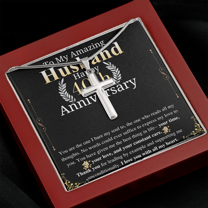 40th Anniversary Gift For Husband from wife Engraved Cross Necklace To my Husband, Husband Anniversary gift from wife, keepsake gift