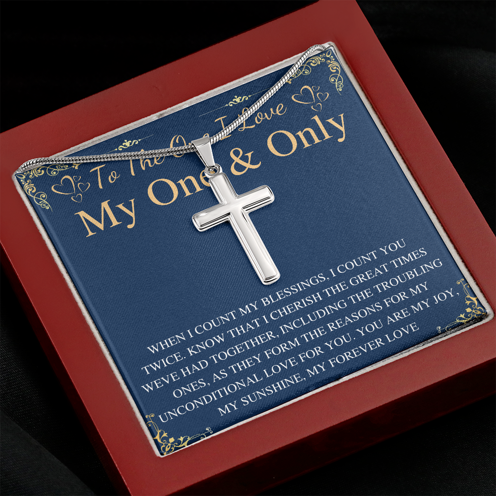 MJG Cross Necklace Gift For Boyfriend / Husband Valentines Day Gift For Him From Girlfriend To My One & Only BF Present On Anniversary & Birthday Stainless Steel Snake Chain Cross Necklace with Message Card