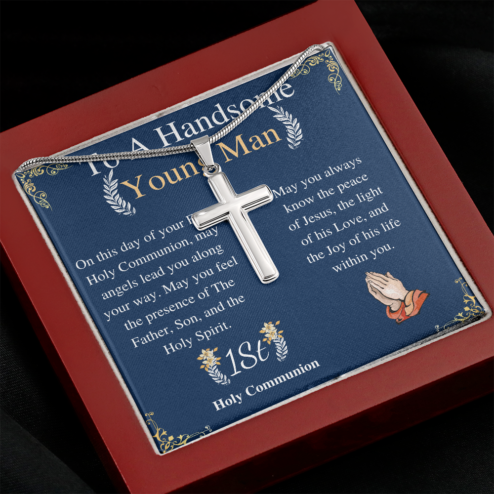 Meaningful Jewelry Gifts Cross Necklace On First Communion For Boy , Catholic First Communion , Holy Communion Gift For Men with Personalized Heart Touching Message Card