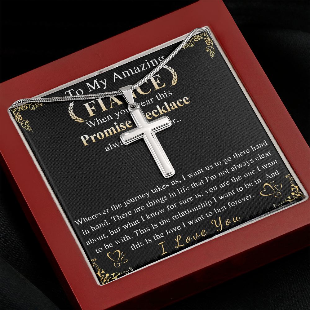 MJG Cross Necklace Gift For Male Fiance Valentines Day Gift For Him From Future Wife To My Future Husband Present On Birthday , Anniversary Wedding Stainless Steel Snack Chain Cross Necklace with Message Card
