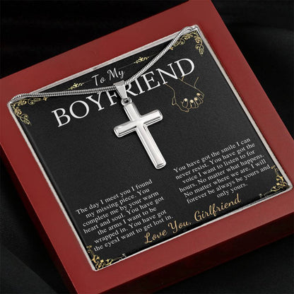 Gift For Boyfriend Christian Cross Necklace From Girlfriend, Boyfriend Anniversary Jewelry, Cross Necklace Message Card,Christmas Gift #0879