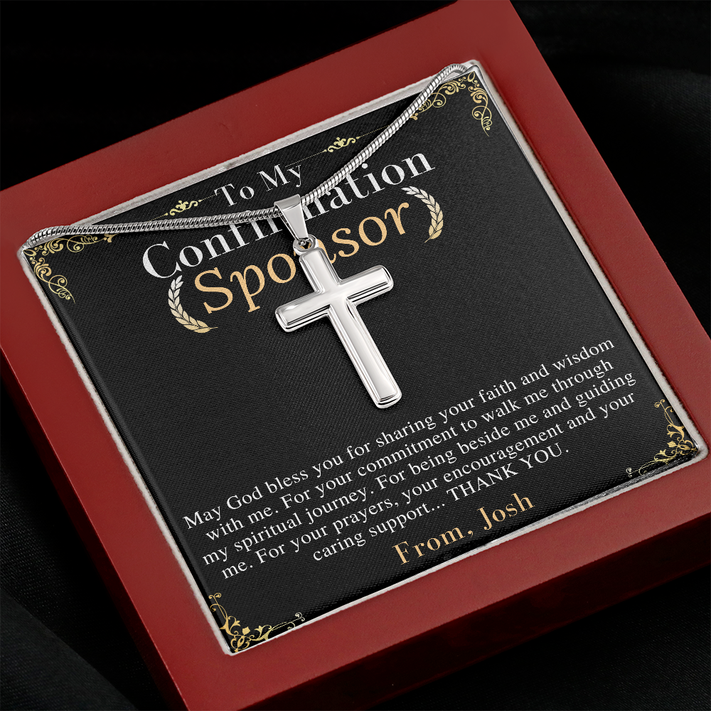 Confirmation Sponsor Gifts, Sponsor Gift for her/him, Thank You Gifts For Sponsors, Catholic Sponsor Gifts, Personalized Cross Necklace Gift josh