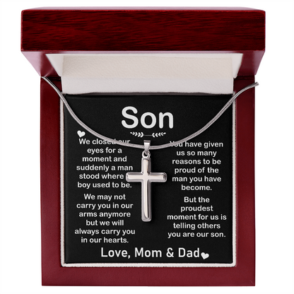 son love mom and dad cross necklace